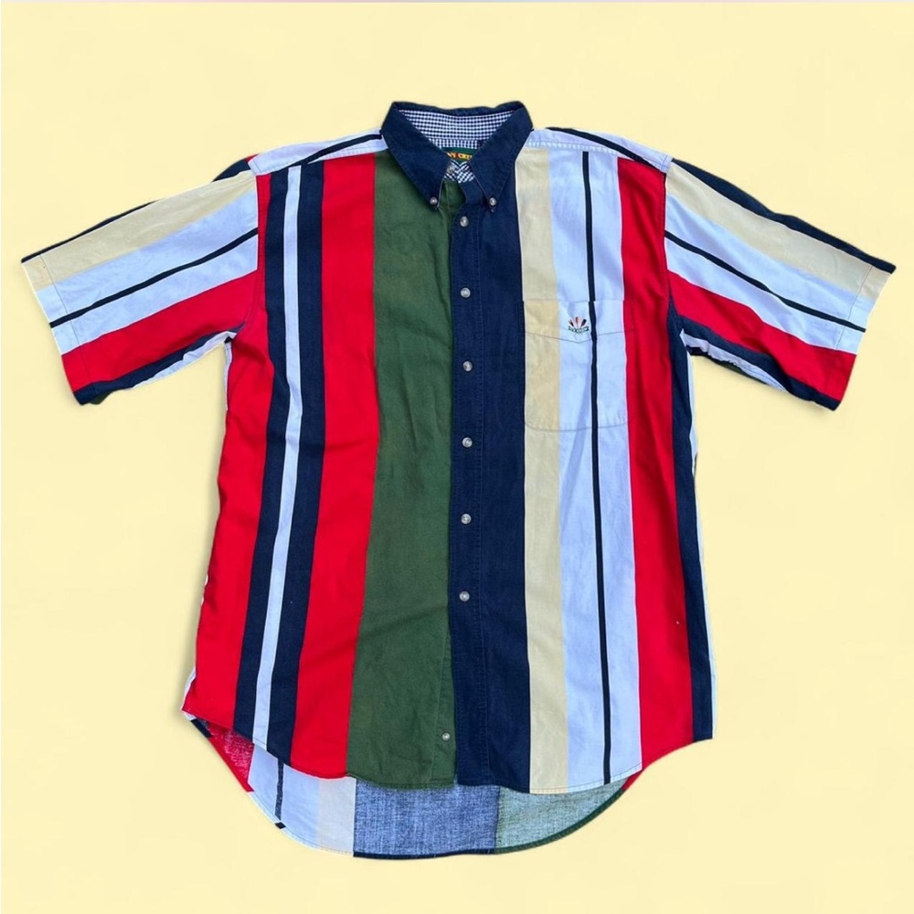 Vintage Ivy Crew Color Striped Short Sleeve Button Up, 100% Cotton, Size Large
